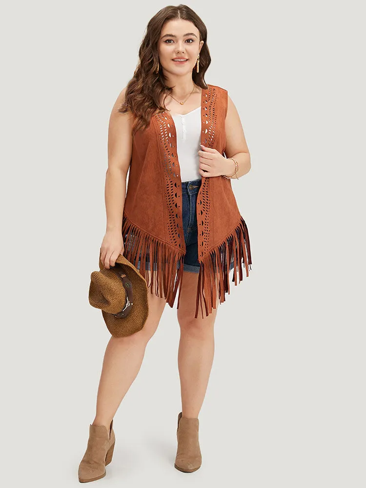 Plain Laser Cut Tassel Trim Sleeveless Kimono sold by Bloomchic product image thumbnail 5