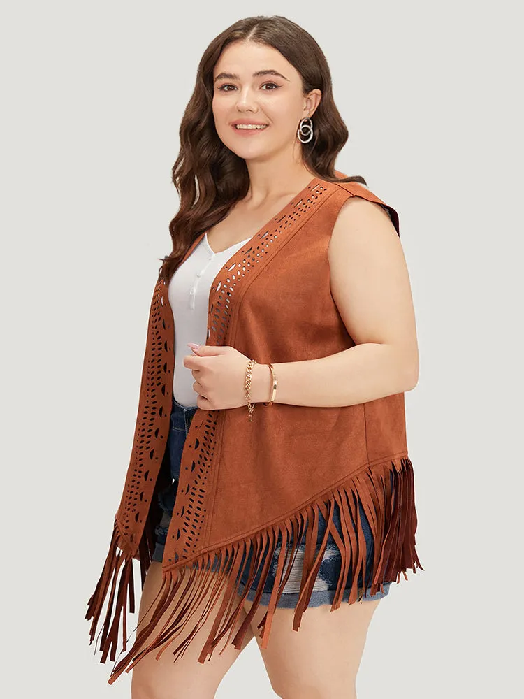 Plain Laser Cut Tassel Trim Sleeveless Kimono sold by Bloomchic product image thumbnail 2