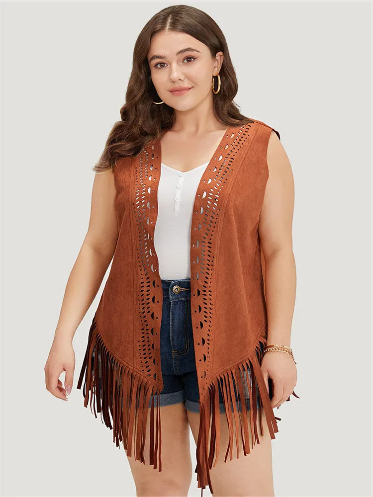 Plain Laser Cut Tassel Trim Sleeveless Kimono sold by Bloomchic product image thumbnail 3