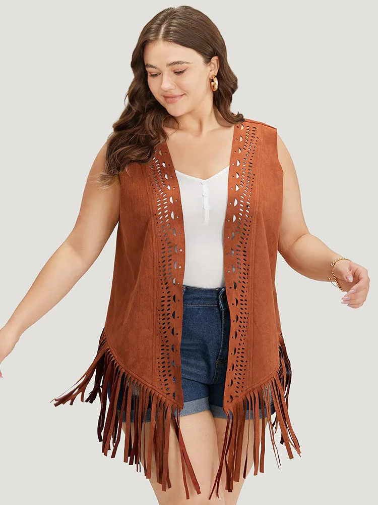 Plain Laser Cut Tassel Trim Sleeveless Kimono sold by Bloomchic product image thumbnail 4