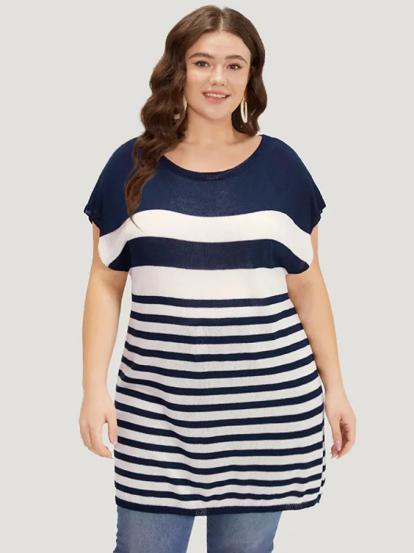 Striped Contrast Boat Neck Cap Sleeve Pullover sold by Bloomchic