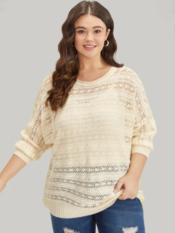 Plisse Eyelet Dolman Sleeve Elastic Cuffs Pullover sold by Bloomchic