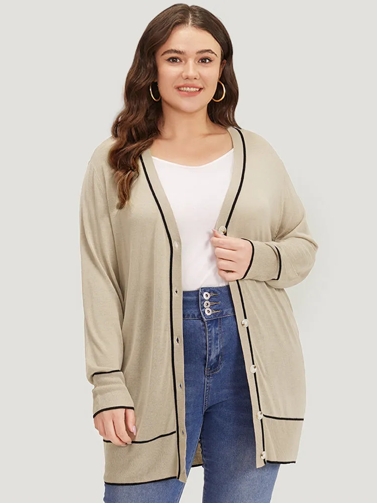 Supersoft Essentials Contrast Trim Button Through Elastic Cuffs Cardigan sold by Bloomchic