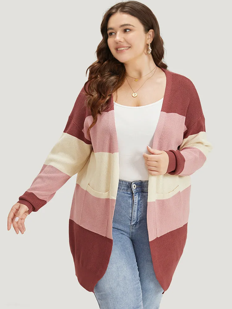 Colorblock Patchwork Patched Pocket Elastic Cuffs Cardigan sold by Bloomchic