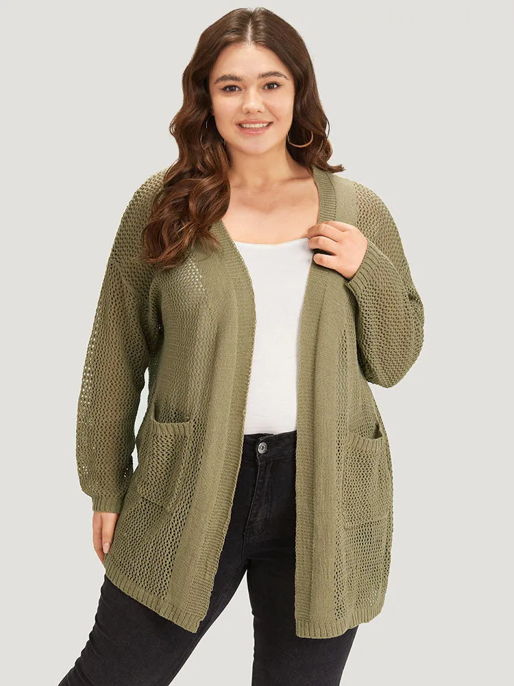 Solid Patched Pocket Open Front Patchwork Cardigan sold by Bloomchic product image thumbnail 3