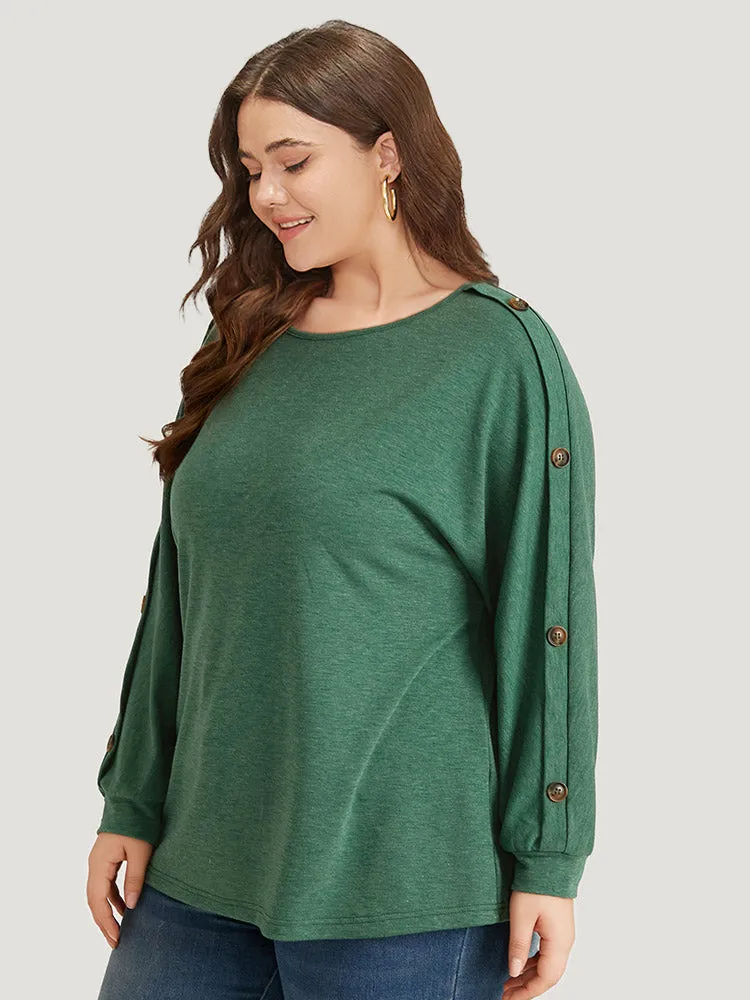 Solid Round Neck Button Detail Dolman Sleeve Sweatshirt sold by Bloomchic product image thumbnail 4