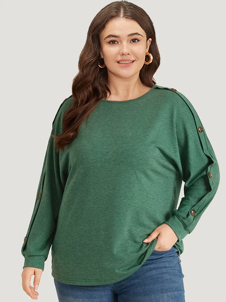 Solid Round Neck Button Detail Dolman Sleeve Sweatshirt sold by Bloomchic product image thumbnail 2