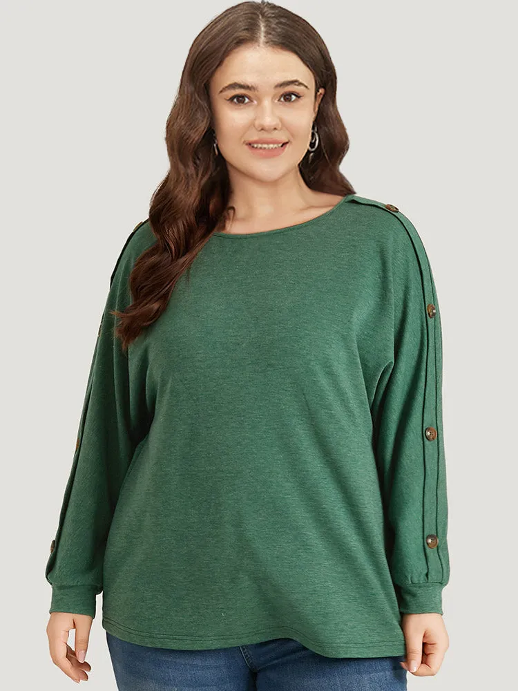 Solid Round Neck Button Detail Dolman Sleeve Sweatshirt sold by Bloomchic product image thumbnail 3