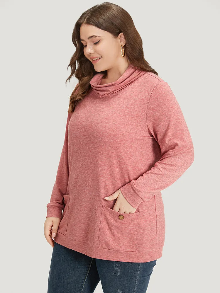 Plain Heather Turtleneck Pocket Button Detail Sweatshirt sold by Bloomchic product image thumbnail 3