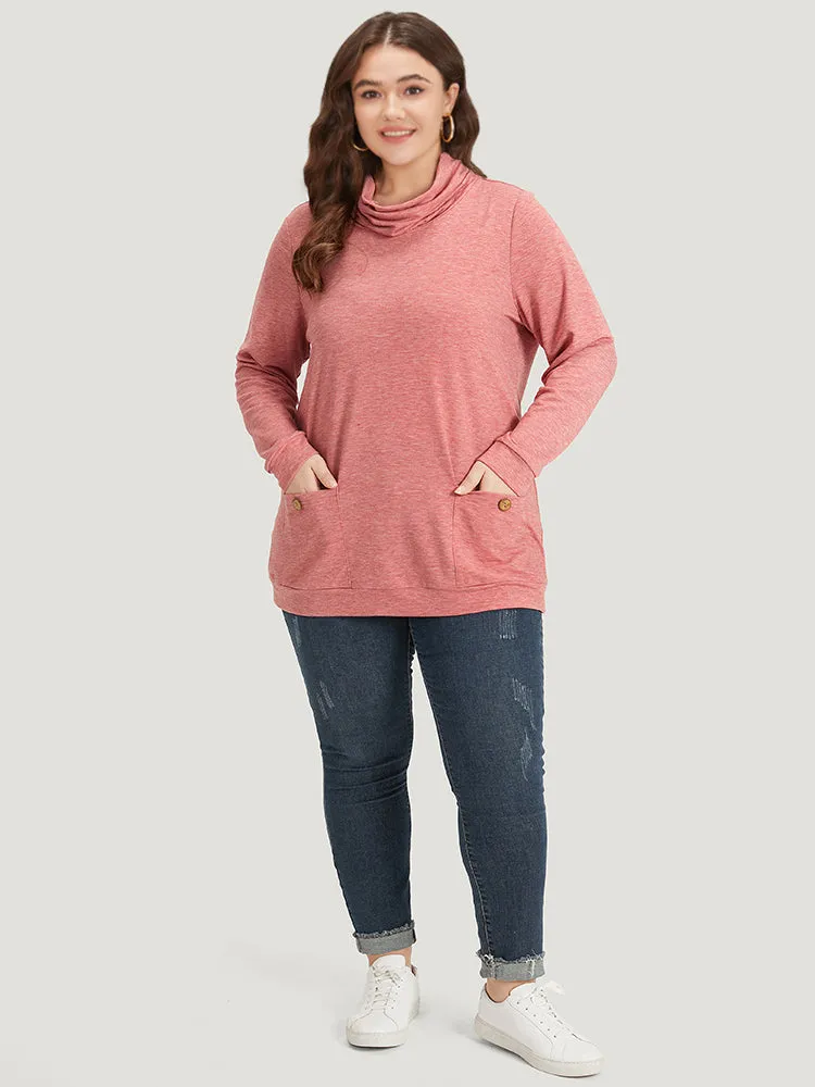 Plain Heather Turtleneck Pocket Button Detail Sweatshirt sold by Bloomchic product image thumbnail 4