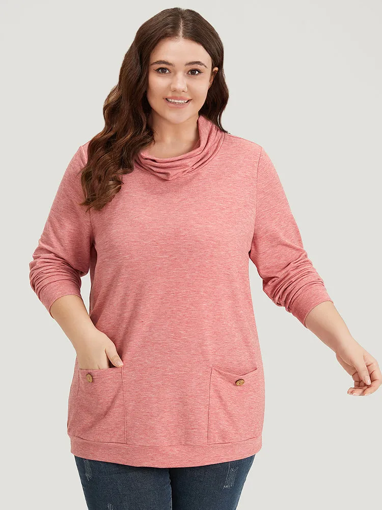 Plain Heather Turtleneck Pocket Button Detail Sweatshirt sold by Bloomchic product image thumbnail 5