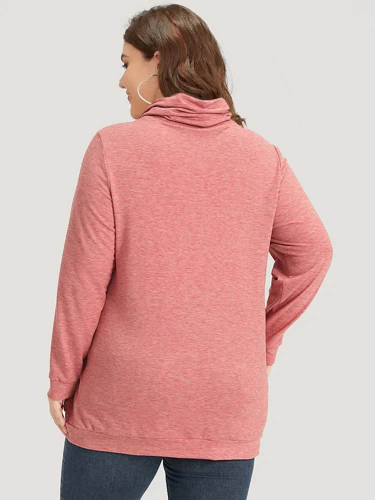 Plain Heather Turtleneck Pocket Button Detail Sweatshirt sold by Bloomchic product image thumbnail 2