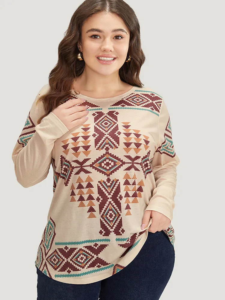 Boho Print Crew Neck Curved Hem T-shirt sold by Bloomchic product image thumbnail 5