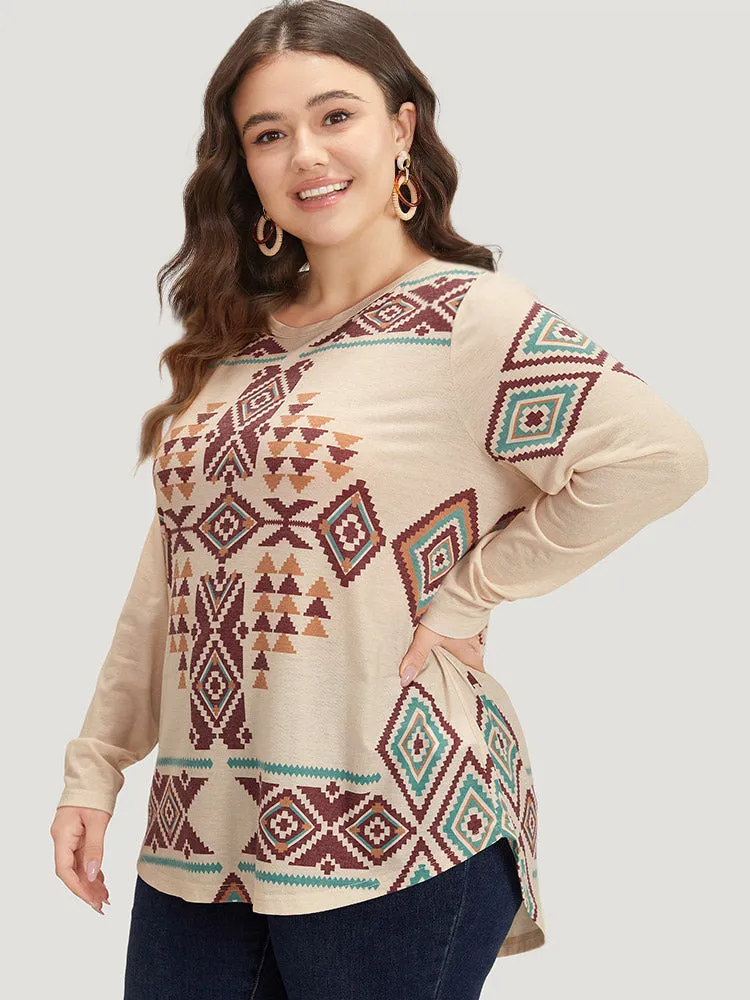 Boho Print Crew Neck Curved Hem T-shirt sold by Bloomchic product image thumbnail 3