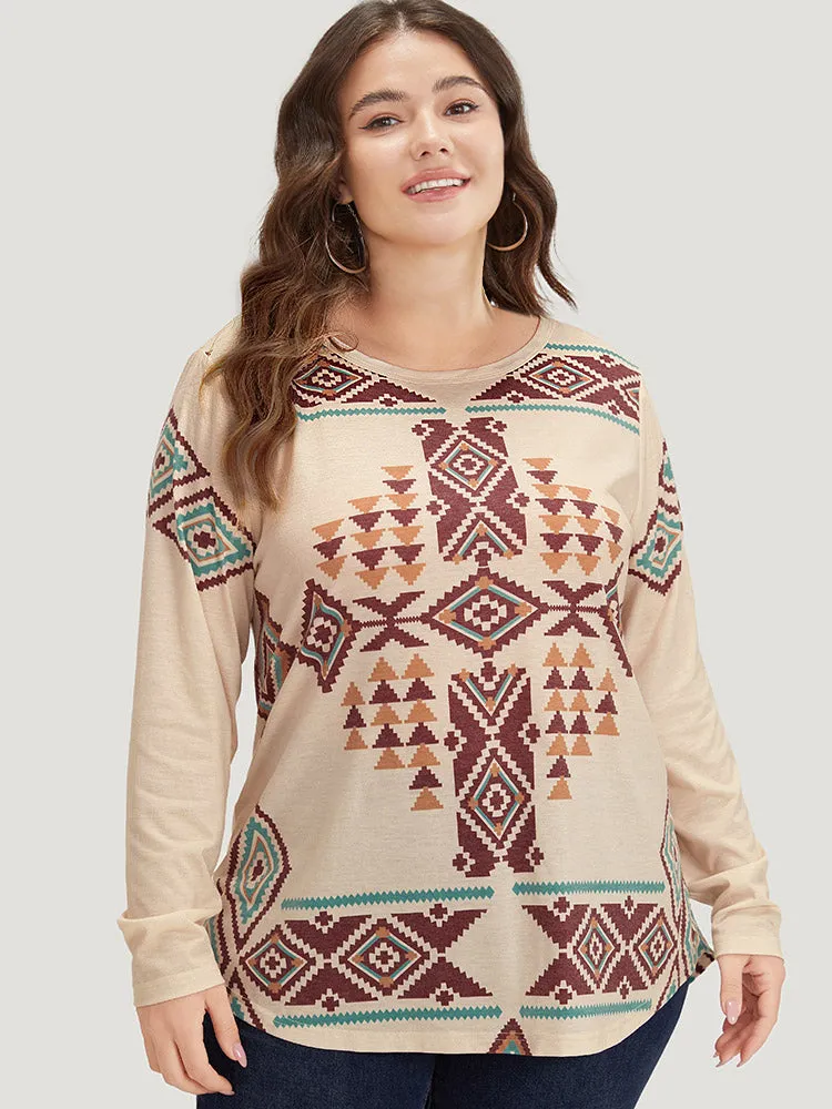 Boho Print Crew Neck Curved Hem T-shirt sold by Bloomchic product image thumbnail 4