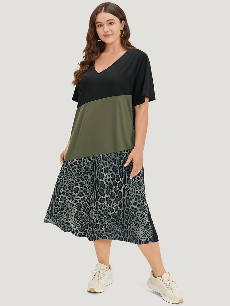 Supersoft Essentials Leopard Patchwork Contrast Pocket Split Hem Dress sold by Bloomchic product image thumbnail 2