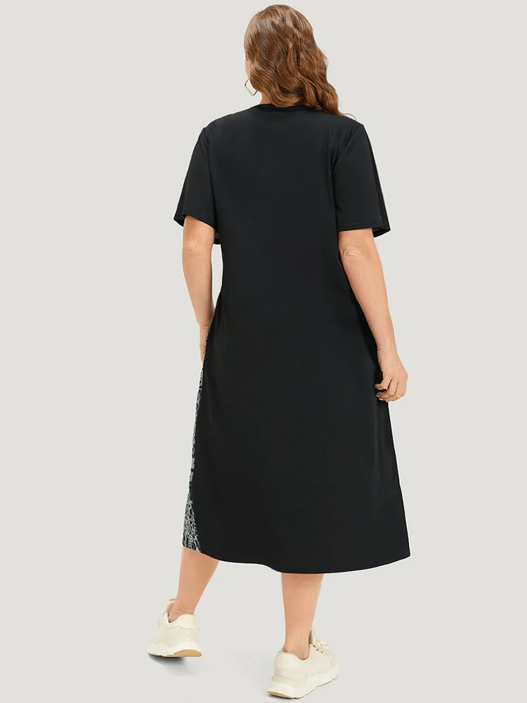 Supersoft Essentials Leopard Patchwork Contrast Pocket Split Hem Dress sold by Bloomchic product image thumbnail 3