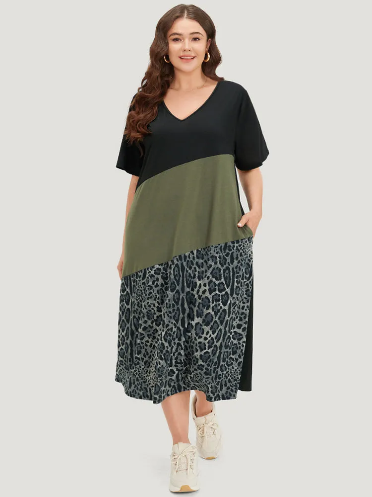 Supersoft Essentials Leopard Patchwork Contrast Pocket Split Hem Dress sold by Bloomchic product image thumbnail 4