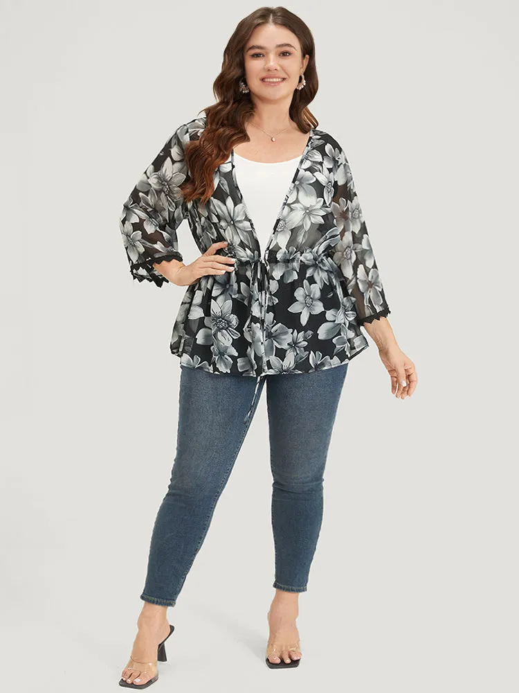 Floral Print Ties Front Crochet Lace Kimono sold by Bloomchic product image thumbnail 3