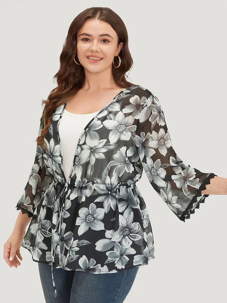 Floral Print Ties Front Crochet Lace Kimono sold by Bloomchic product image thumbnail 4