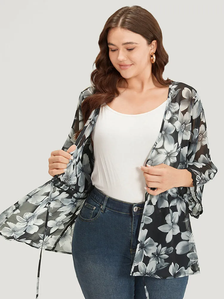 Floral Print Ties Front Crochet Lace Kimono sold by Bloomchic product image thumbnail 5