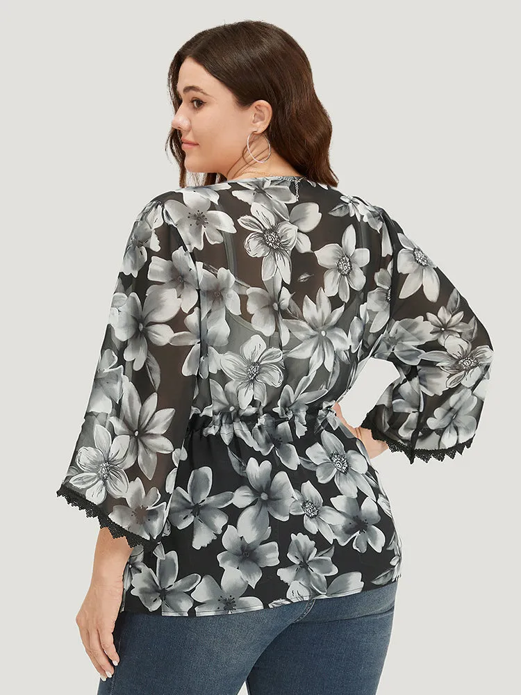 Floral Print Ties Front Crochet Lace Kimono sold by Bloomchic product image thumbnail 2