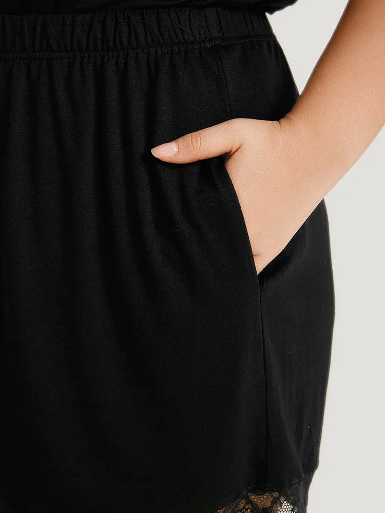 Solid Lace Insert Elastic Waist Sleep Shorts sold by Bloomchic product image thumbnail 5