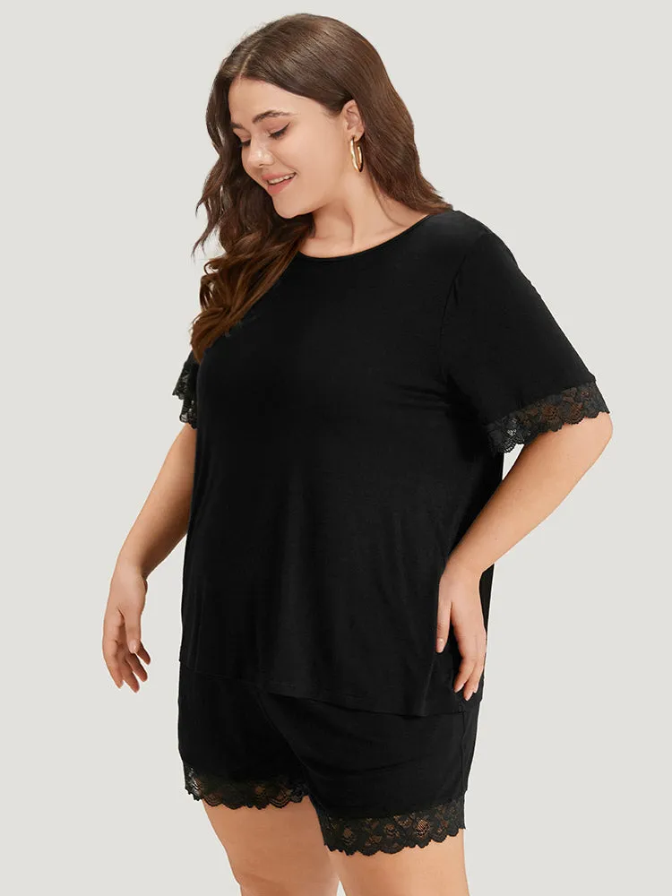 Solid Lace Insert Elastic Waist Sleep Shorts sold by Bloomchic product image thumbnail 4