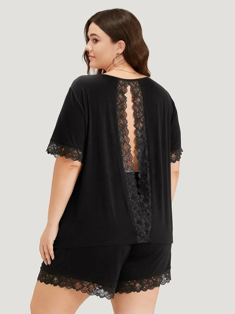 Solid Guipure Lace Cut Out Sleep Top sold by Bloomchic