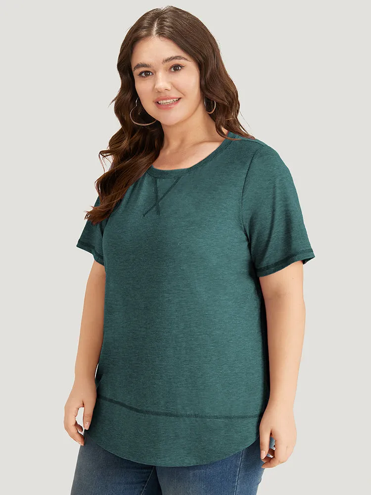 Contrast Stitch Round Neck Curved Hem T-shirt sold by Bloomchic product image thumbnail 3
