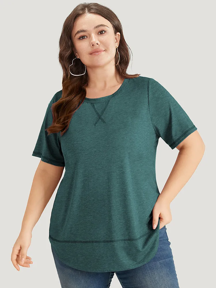 Contrast Stitch Round Neck Curved Hem T-shirt sold by Bloomchic product image thumbnail 5