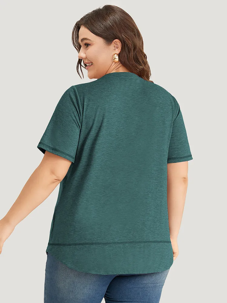 Contrast Stitch Round Neck Curved Hem T-shirt sold by Bloomchic product image thumbnail 2
