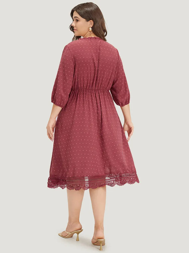 Plain Pocket Lantern Sleeve Knot Neck Lace Panel Dress sold by Bloomchic product image thumbnail 4