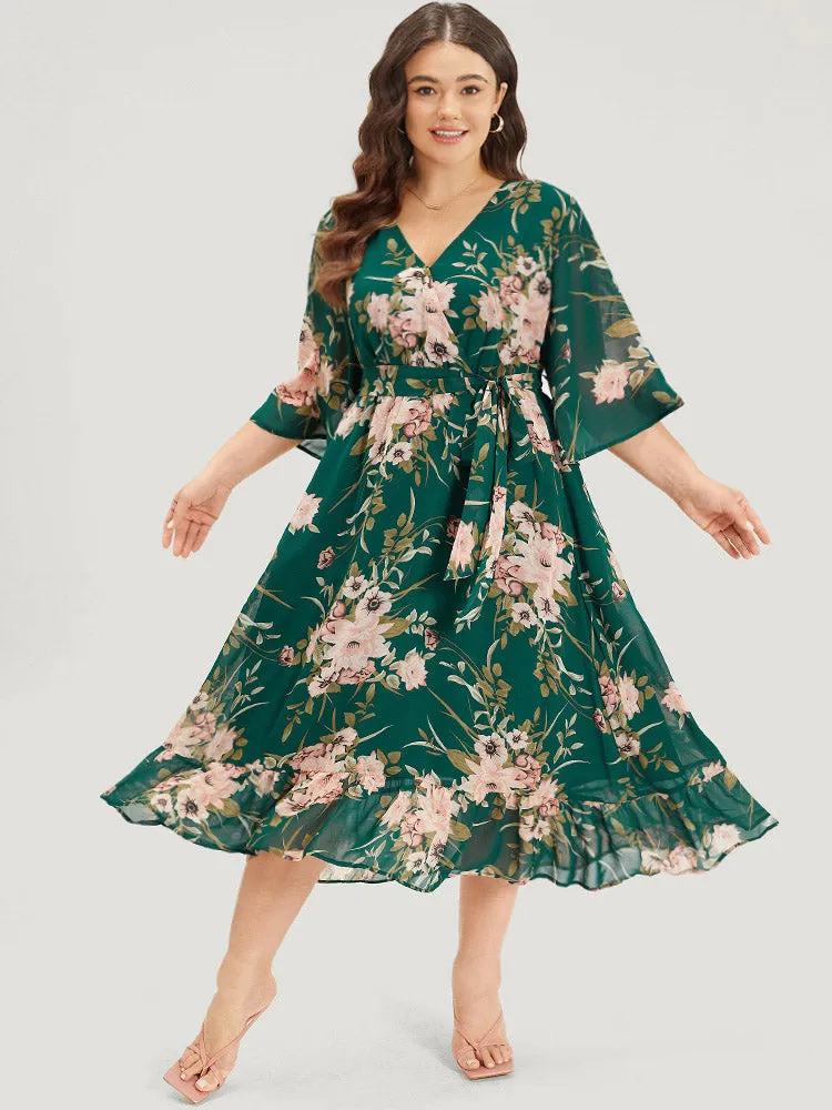 Floral Print Surplice Neck Belted Dress sold by Bloomchic product image thumbnail 5