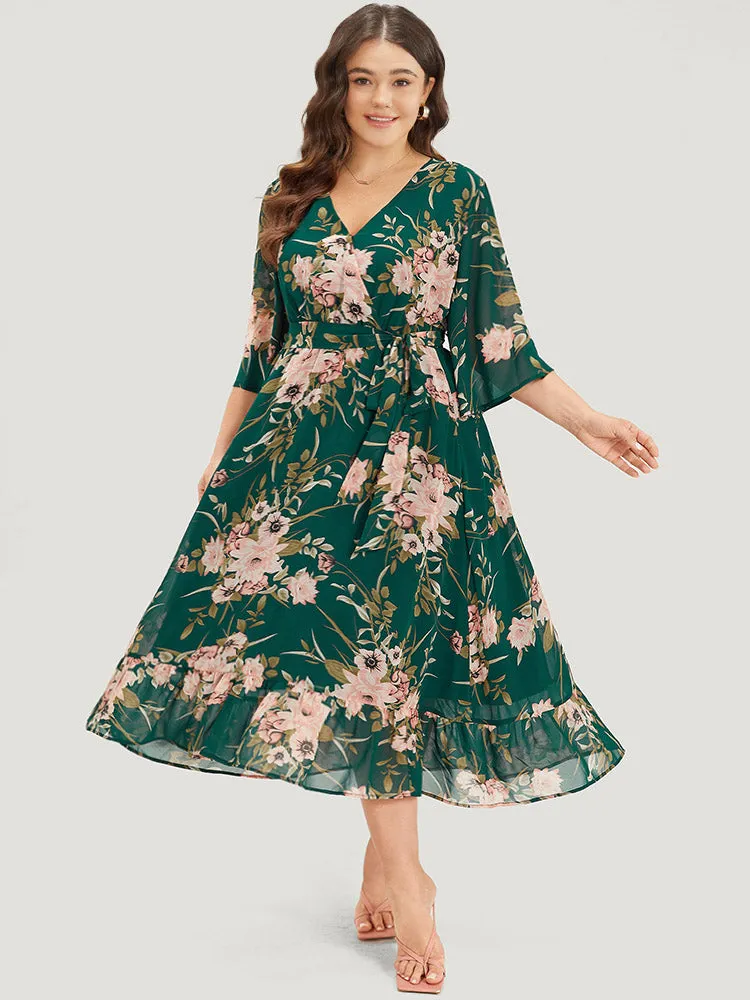 Floral Print Surplice Neck Belted Dress sold by Bloomchic product image thumbnail 3