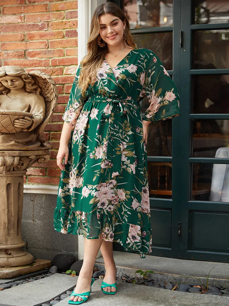 Floral Print Surplice Neck Belted Dress sold by Bloomchic product image thumbnail 2
