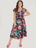 Floral Shirred Overlap Collar Batwing Sleeve Dress sold by Bloomchic