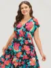 Floral Shirred Overlap Collar Batwing Sleeve Dress sold by Bloomchic