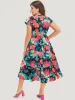 Floral Shirred Overlap Collar Batwing Sleeve Dress sold by Bloomchic