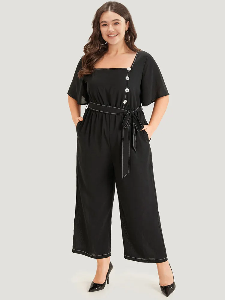 Contrast Stitch Pocket Button Detail Belted Zipper Jumpsuit sold by Bloomchic product image thumbnail 5