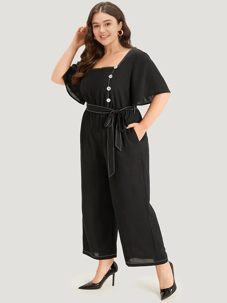 Contrast Stitch Pocket Button Detail Belted Zipper Jumpsuit sold by Bloomchic product image thumbnail 2