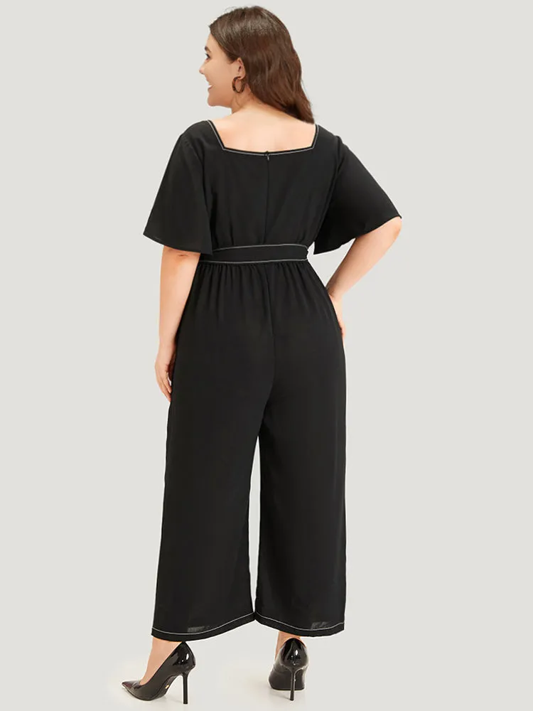 Contrast Stitch Pocket Button Detail Belted Zipper Jumpsuit sold by Bloomchic product image thumbnail 3