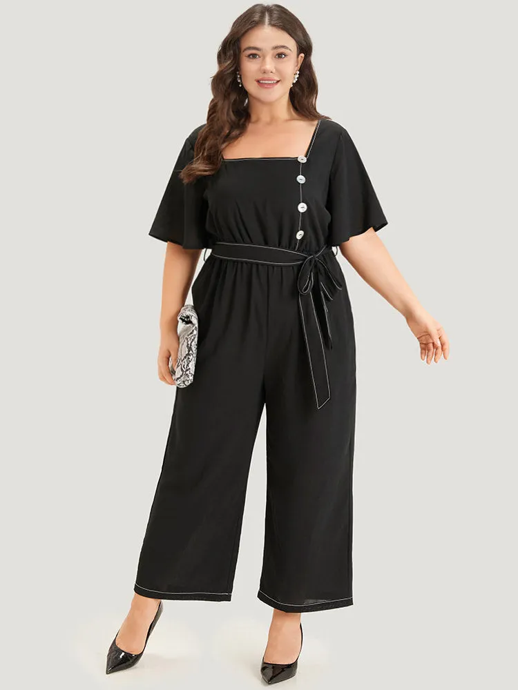 Contrast Stitch Pocket Button Detail Belted Zipper Jumpsuit sold by Bloomchic product image thumbnail 4