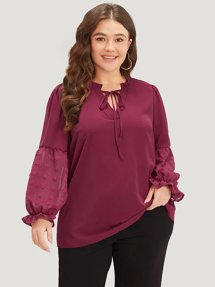 Anti-Wrinkle Plain Knot Neck Frill Trim Lantern Sleeve Blouse sold by Bloomchic product image thumbnail 2