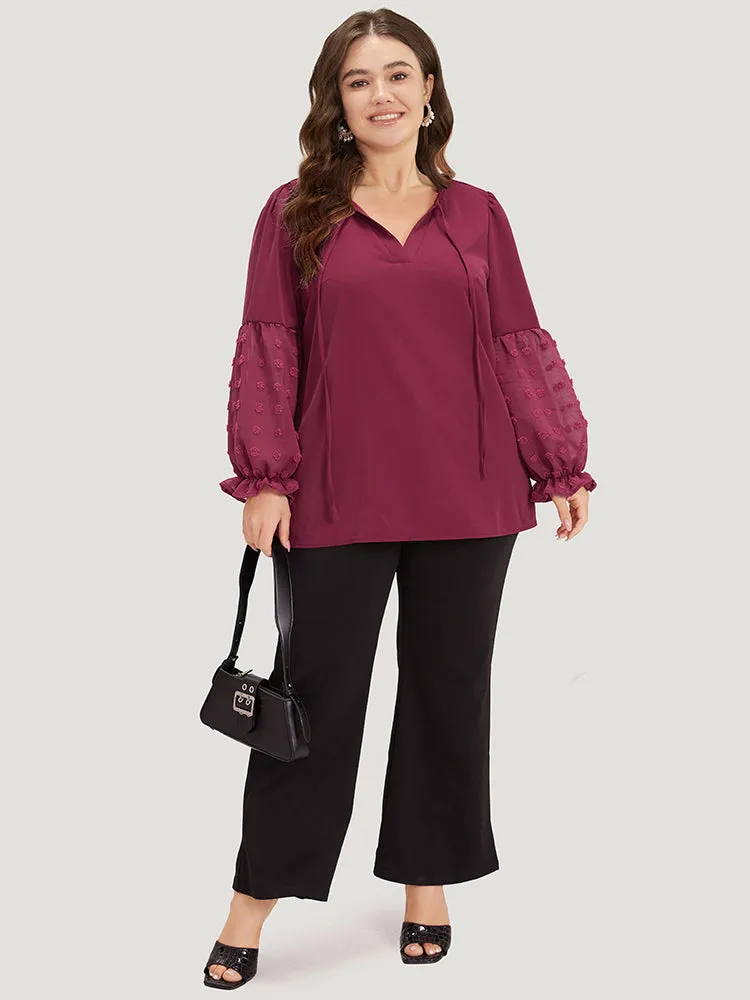 Anti-Wrinkle Plain Knot Neck Frill Trim Lantern Sleeve Blouse sold by Bloomchic product image thumbnail 4