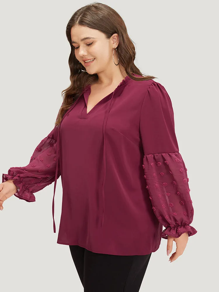 Anti-Wrinkle Plain Knot Neck Frill Trim Lantern Sleeve Blouse sold by Bloomchic product image thumbnail 3