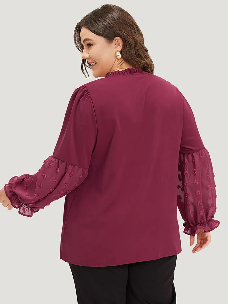 Anti-Wrinkle Plain Knot Neck Frill Trim Lantern Sleeve Blouse sold by Bloomchic product image thumbnail 5