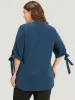 Anti-Wrinkle Plain Button Up Knot V Neck Pocket Blouse sold by Bloomchic