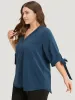 Anti-Wrinkle Plain Button Up Knot V Neck Pocket Blouse sold by Bloomchic