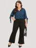 Anti-Wrinkle Plain Button Up Knot V Neck Pocket Blouse sold by Bloomchic